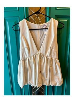 TCEC White Pleather Peplum V-neck Tank